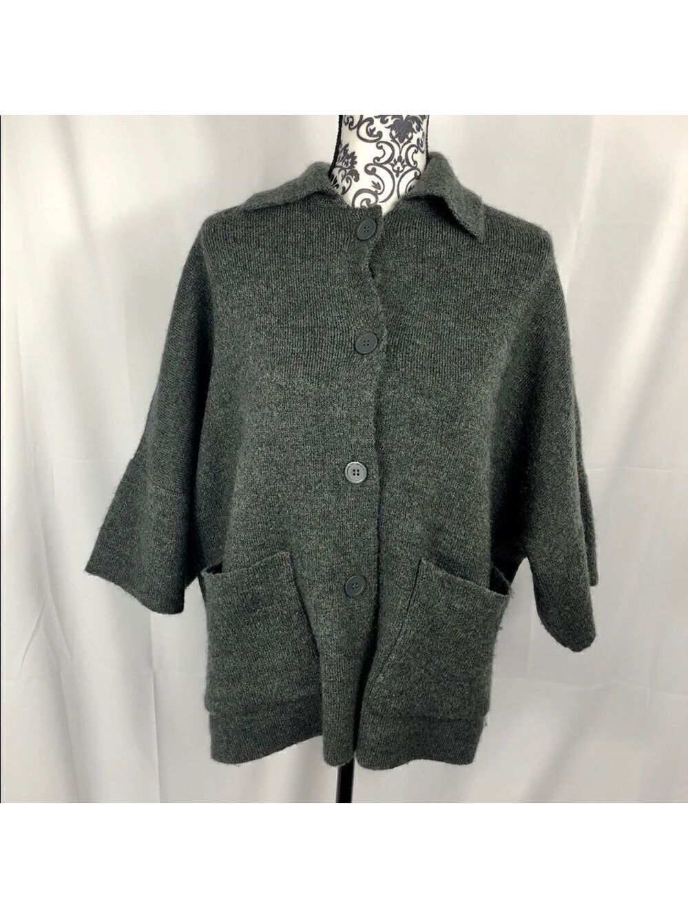 Tahari Wool Blend Short Sleeve Dolman Sweater
